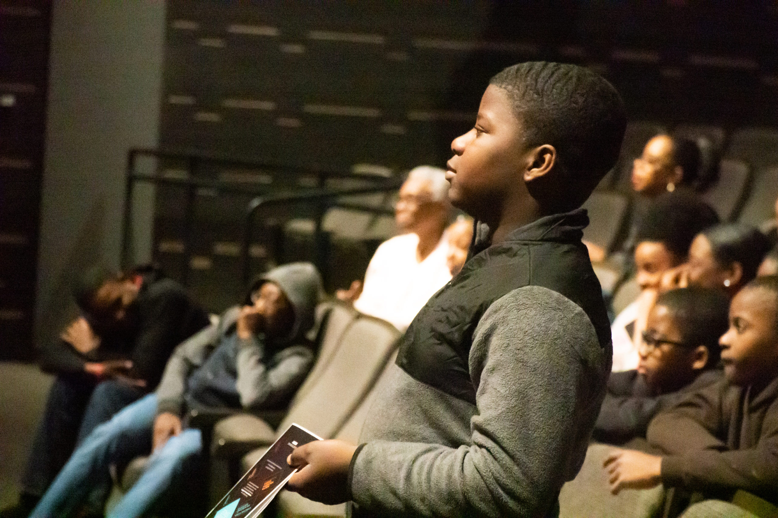 Young students on a trip to see "The Frogs" at the Berklee College of Music paid for by the Kynock Foundation