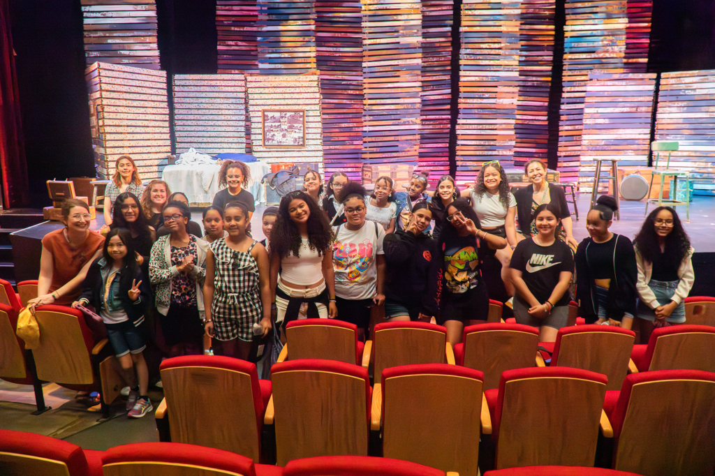 A group of students from the all-girls school Esperanza Academy at the Wheelock Family Theater in Boston.