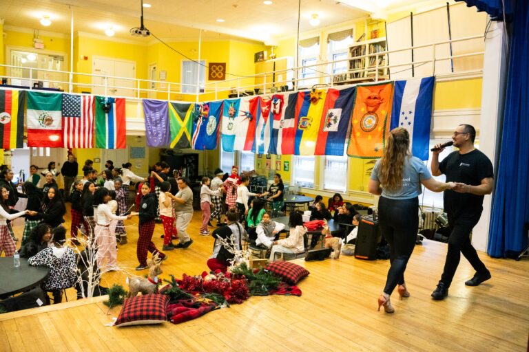 A salsa dancing workshop at a 2024 artist-in-residence visit to Esperanza Academy in Lawrence.
